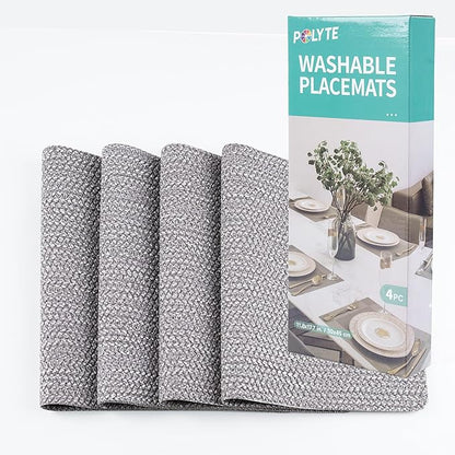 POLYTE Indoor/Outdoor Washable Woven Vinyl Table Dining Placemats, Set of 4
