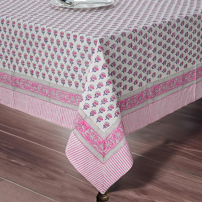 CPC Tablecloth 100% Cotton 72x190 Inch Indian Block Print Rectangle Table Cover, Pink Table Cloth for Weddings, Spring/Summer, Barbeque - Pink Sapphire