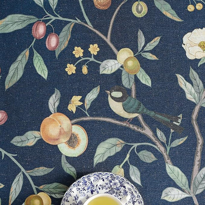 Linen Table Cloth Rectangle,Wrinkle Resistant French Blue Tablecloth Print with Froal,Decor Stitch Table Cloth for Thanksgiving,Dining Room,Home,Kitchen 55" × 79"-DeweyA Blue
