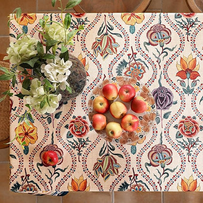 Vintage French Rectangular Tablecloth,Linen Tablecloth with Rose and Cornflower Pattern,Decorative Table Cover for Kitchen,Dining,Thanksgiving,Tea Party,55" × 79"-Lanae