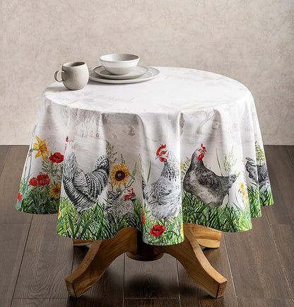 Maison d' Hermine Table Cloth Round Table 100% Cotton 69 Inches Tablecloth Reusable Decorative Everyday Use for Dining Room, Farmhouse, Home, Party, Festive & Wedding Spring Summer - Basse Cour
