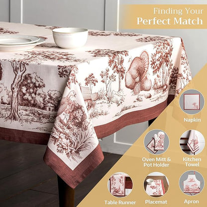 Maison d' Hermine Table Cloth Rectangle Table 100% Cotton 54 x 72 Inches Fall Tablecloth Reusable Everyday Use for Thanksgiving Christmas Decorations Dining Farmhouse Party (Holy Jouy - Brown)