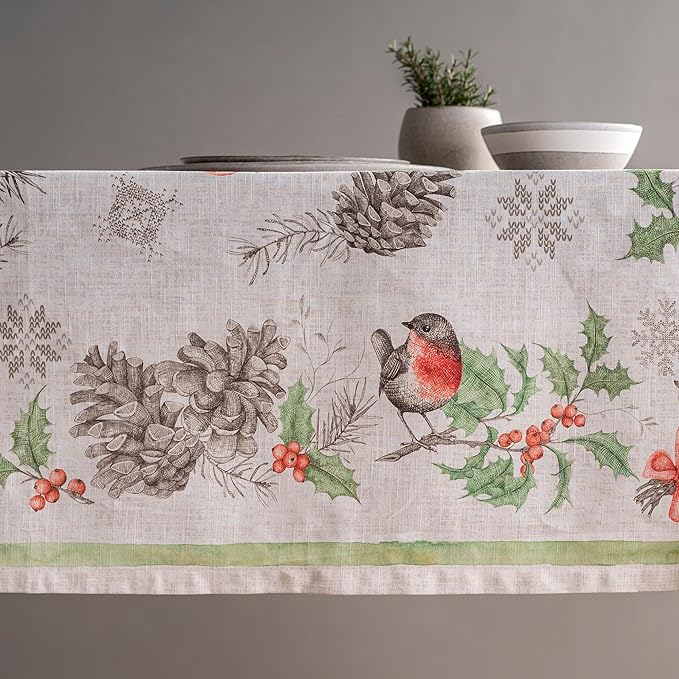 Maison d' Hermine Table Cloth Rectangle Table 100% Cotton 60 x 90 Inches Fall Tablecloth Reusable Everyday Use for Thanksgiving Christmas Decorations Dining Farmhouse Party (Christmas Dew)