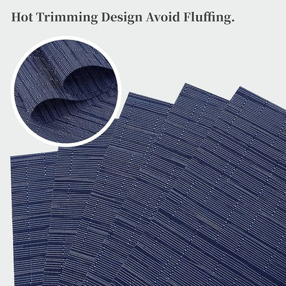 Leetaltree Blue Placemats Set of 6 - Heat Resistant Non-Slip Place mats for Dining Table, Washable Durable PVC Vinyl Woven Table Mats（Blue, 6）