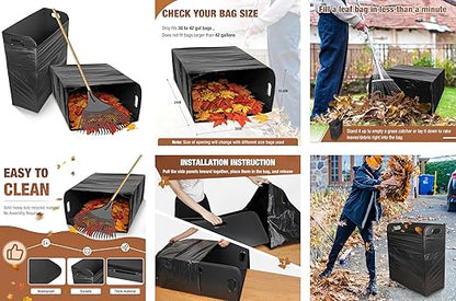 Touri 2 PCS Lawn Trash Bag Holder, Leaf Collector Holder Holds 30-42 Gallon Bags, Reuseable Garbage Frame for Camping, Yard Weeding, Lawn Party