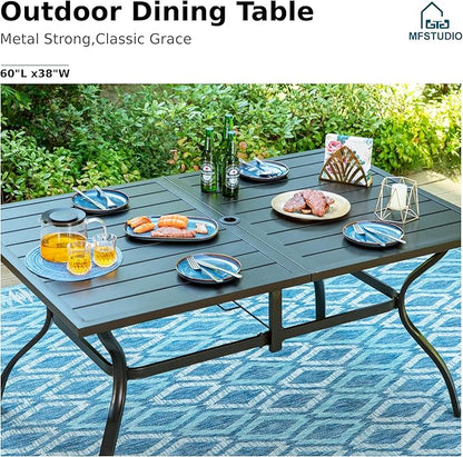 MFSTUDIO 7 Piece Outdoor Dining Sets for 6, Rectangular Metal Patio Table and Chairs, Heavy Duty Outdoor Dining Table for 6 Fixed Chairs with Thick Cushions, All Weather Patio Furniture Set