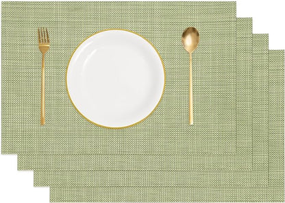 uxcell Faux Linen Placemats, 12x18 Inch Heat Resistant Place Mats Machine Washable Non-Slip Cloth Placemats for Dining Table Kitchen Indoor Outdoor Home Decoration(Green,4Pcs)