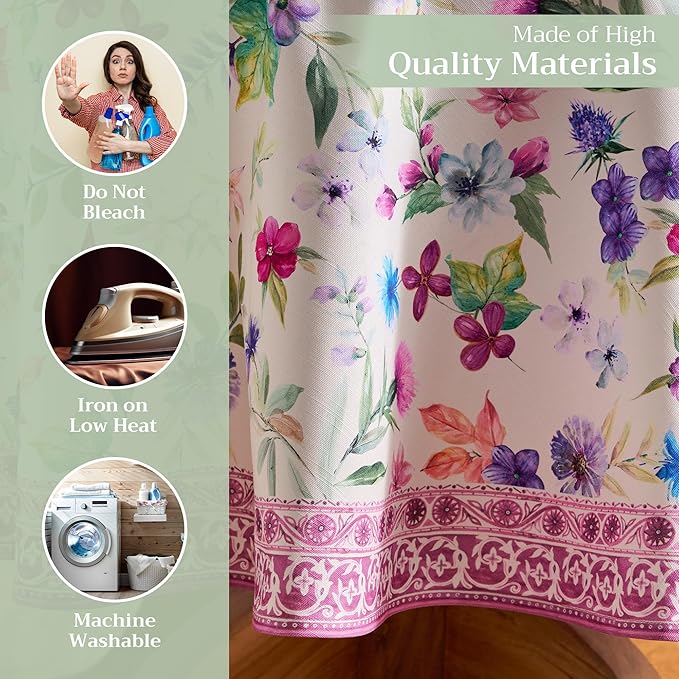 Maison d' Hermine Table Cloth Round Table 100% Cotton 63 Inches Tablecloth Reusable Decorative Everyday Use for Dining Room, Farmhouse, Home, Party, Festive & Wedding Spring Summer - Chardon
