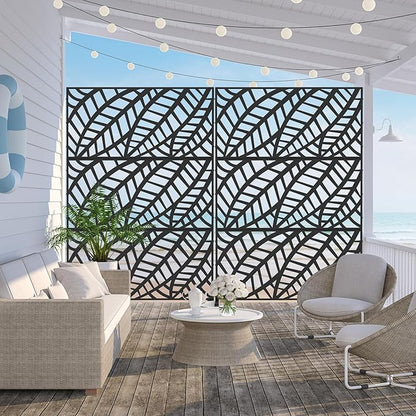 Domi Metal Privacy Screen, Freestanding Outdoor Indoor Divider, Decorative Privacy Screen Panels for Balcony Patio Garden, Leaf-Shaped