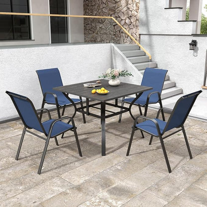 Navy Patio Chairs Set of 6, Stackable Outdoor Dining Chairs - Image 4