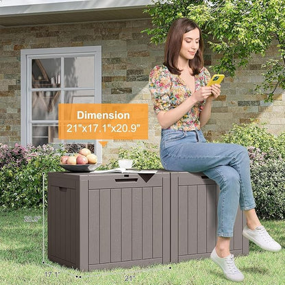 32 * 2 Gallon Outdoor storage deck Box Waterproof ，garden tool,backyard cushion,poolside toy storage,Smalldelivery boxes for outside,Two Boxes/set (Wood-like Striped Gray