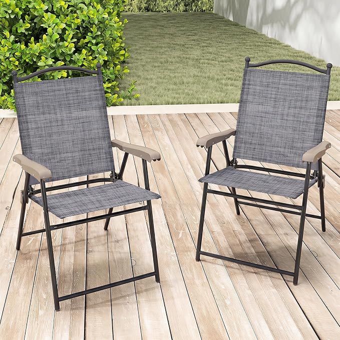 GIANTEX Set of 4 Patio Folding Chairs, Outdoor Patio Dining Chairs w/Armrest - Image 7