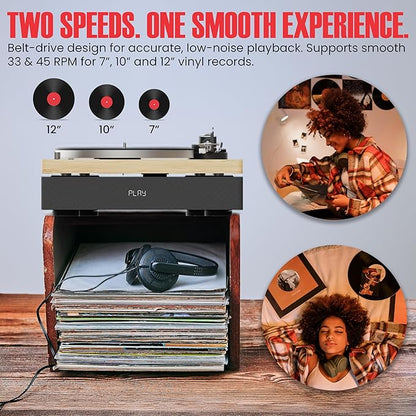 AudioSource Vinyl Record Player, Bluetooth Turntable with 2.1 Channel Speaker, 120W, Built-in Subwoofer, High Fidelity 2-Speed Belt Drive, Patented Speaker Isolation Design, AT33