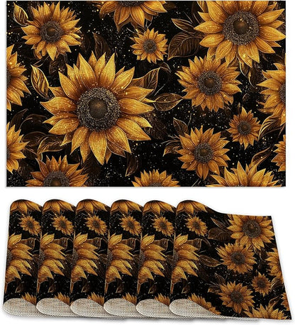Placemats12x18 Inch,Sunflowers Placemats,Kitchen Dining Coffee Table Mats Set of 6 for Home Indoor Outdoor Party