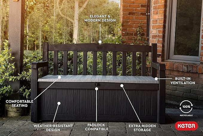 Keter Solana 70 Gal Outdoor Storage Bench - Image 5