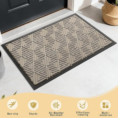 Yimobra Outdoor Mats for Front Door 29.5x17, Stops Mud & Dirt at Entrance, Fits Garage & Patio, All-Weather Waterproof Non Slip Outdoor Indoor Welcome Mat, Beige