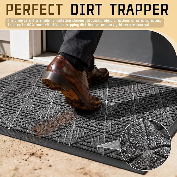 Yimobra Large Door Mat 36x24, All-Weather Waterproof Non-Slip Welcome Matt Outdoor, Heavy Duty Non Slip Doormat for Entryway for Patio and Garage Indoor, Easy Clean, Mix Grey