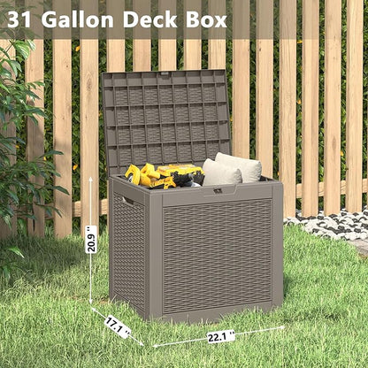 KAMABOKO 30 Gallon Outdoor Storage Box, Resin Deck Boxes Indoor and outdoor, Waterproof Storage Box Lockable Lid for Garden Tools, Package Delivery, Pool Supplies, Patio Cushions, Grey
