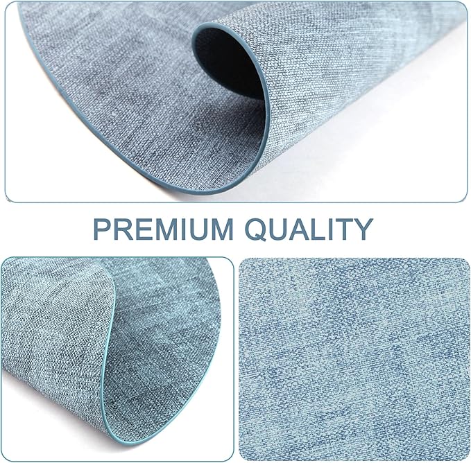 Round Faux Leather Placemats and Coasters, Set of 8, Reversible Heat Resistant Non-Slip Table Mats, Waterproof Wipeable Place Mats for Dining Table, Washable for Indoor & Outdoor (8, Blue)