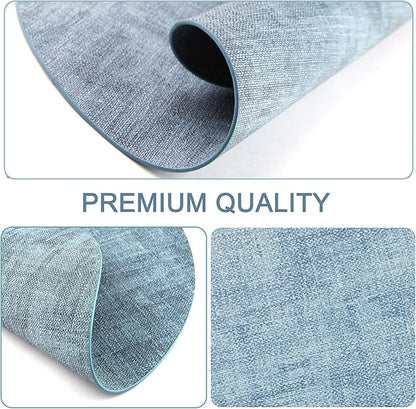 Round Faux Leather Placemats and Coasters, Set of 8, Reversible Heat Resistant Non-Slip Table Mats, Waterproof Wipeable Place Mats for Dining Table, Washable for Indoor & Outdoor (8, Blue)