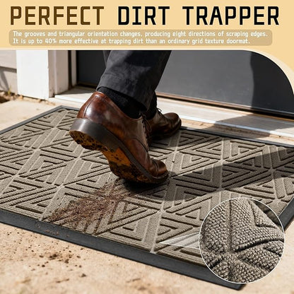 Yimobra Outdoor Mats for Front Door 29.5x17, Stops Mud & Dirt at Entrance, Fits Garage & Patio, All-Weather Waterproof Non Slip Outdoor Indoor Welcome Mat, Beige
