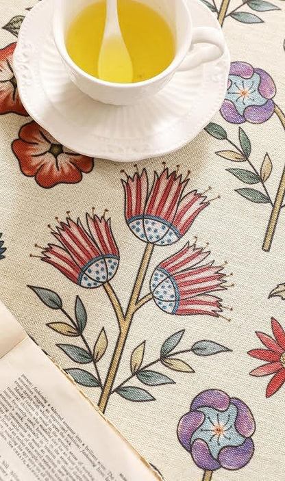 French Linen Long Rectangle Tablecloth,Vintage Colorful Multiple Prints Soft and Durable Tablecloths,Decor Table Cover for Kitchen,Dining,Party,Thanksgiving,Christmas,63"*102"-Lohi