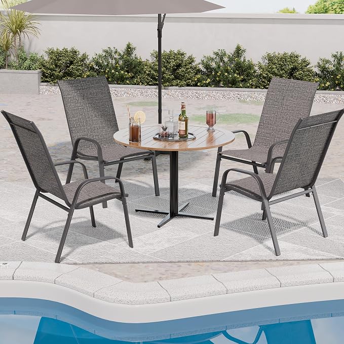 Patio Chairs Set of 4, Stackable Outdoor Dining Chairs - Image 6