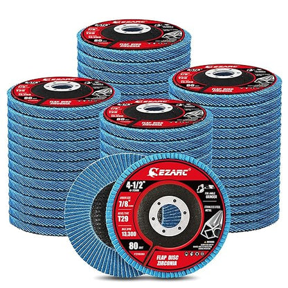 EZARC Flap Discs 80 Grit, 4 1/2 x 7/8-Inch Flap Sanding Disc, Type 29 Zirconia Grinding Wheel for Stainless Steel, Sheet Metal (50 Pack)