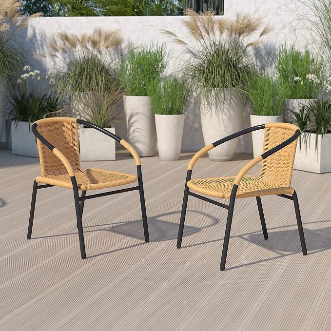 EMMA + OLIVER Beige PE Rattan Stackable Patio Dining Chair, Indoor/Outdoor Use by EMMAOLIVER