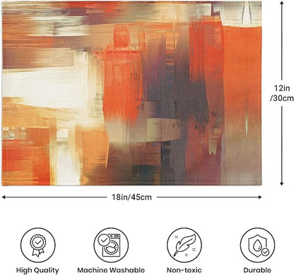 Modern Art Placemats Set of 4 Orange Abstract Painting Place Mats Washable Linen Placemat for Kitchen Dining Table Home Party Decor 18x12 Inches