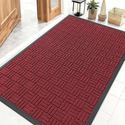 OLANLY Front Door Mat Outside Entrance 47x32, Absorbent, Heavy Duty Sturdy Natural Rubber Doormat Indoor Outdoor, Non-Slip, Stain and Fade Resistant, Low Profile Floor Mat for Entryway, Black Red