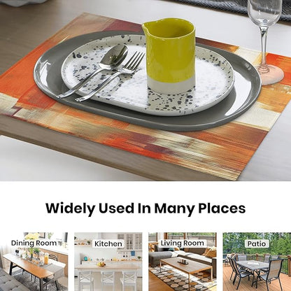 Modern Art Placemats Set of 4 Orange Abstract Painting Place Mats Washable Linen Placemat for Kitchen Dining Table Home Party Decor 18x12 Inches