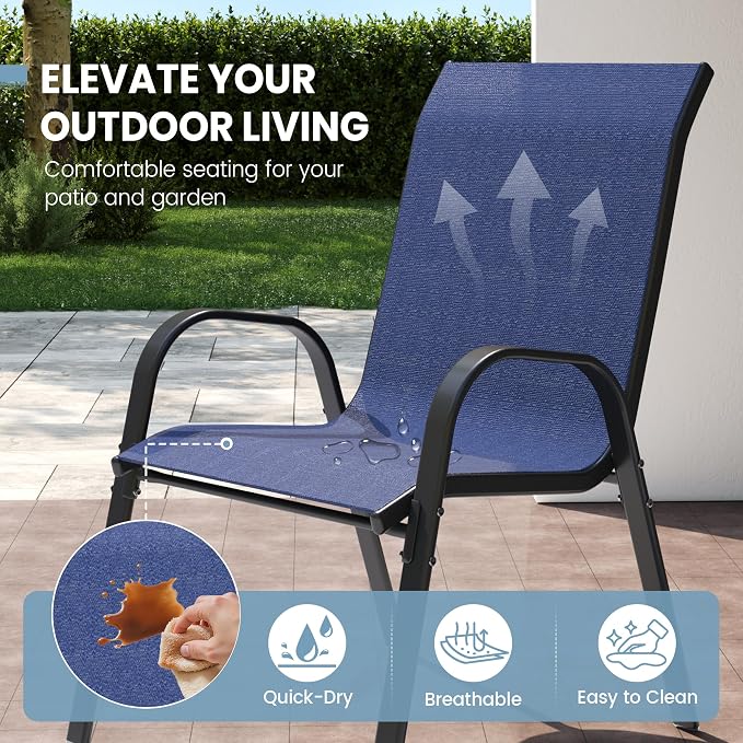 Patio Dining Chairs Set of 4, Outdoor Stackable Chairs, Pool Deck - Image 5