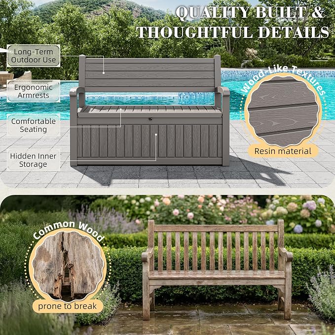 80 Gallon Outdoor Storage Bench Waterproof, Storage Outdoor Porch Bench Doubles - Image 3