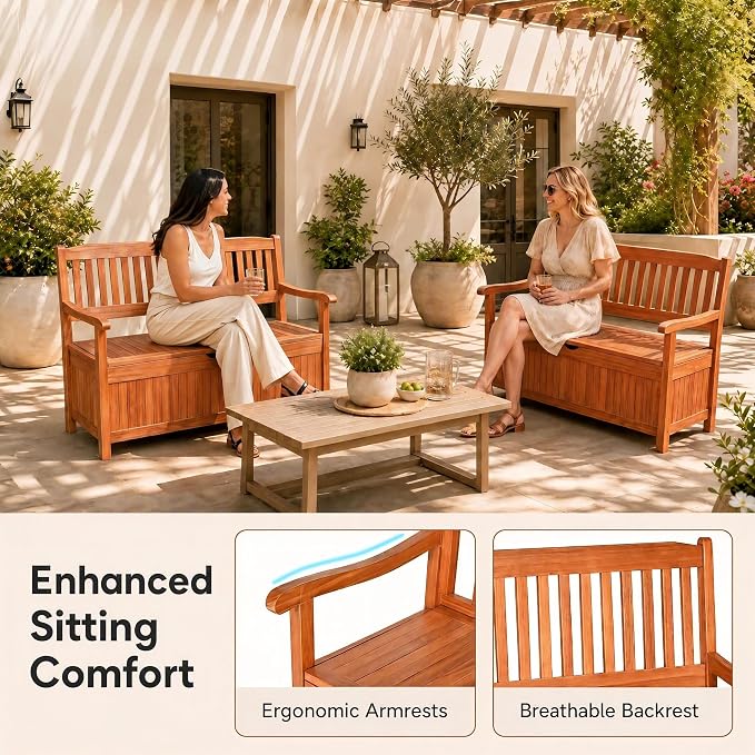 Tangkula Outdoor Wood Storage Bench Deck Box, Entryway Porch Storage Bench - Image 5