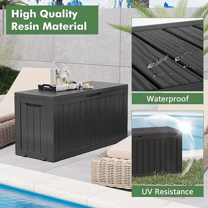 Outdoor Storage Box, Resin Deck Boxes Indoor and outdoor, Waterproof Storage Box Lockable Lid (Black, 80 Gallon)