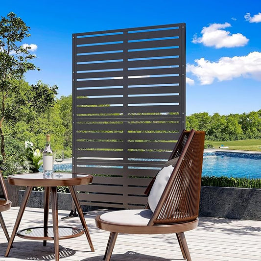 Modern Shade Metal Privacy Screen Outdoor 72" H x 48" W, Stable & Durable Privacy Fence Panels for Instant Privacy & Space Division, Freestanding Decorative Patio Screens for Outdoor, Black (1 Panel)