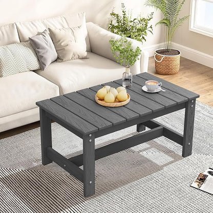 SERWALL Patio Coffee Table, HDPE Rectangle Outdoor Coffee Table Set of 2, Grey