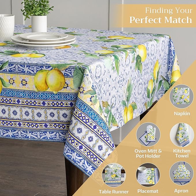 Maison d' Hermine Table Cloth Rectangle Table 100% Cotton 70 x 120 Inches Tablecloth Reusable Decorative Everyday Use for Dining Room, Farmhouse, Home, Party, Festive & Wedding Spring Summer - Citrus