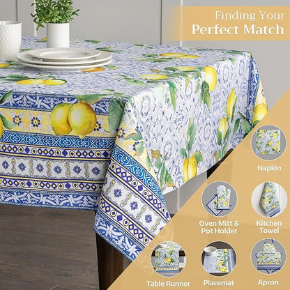 Maison d' Hermine Table Cloth Rectangle Table 100% Cotton 70 x 108 Inches Tablecloth Reusable Decorative Everyday Use for Dining Room, Farmhouse, Home, Party, Festive & Wedding Spring Summer - Citrus