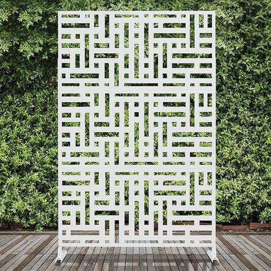 Elevens Free Decorative Privacy Screen with Stand, Outdoor Decor Privacy Fence Screen Metal Fence Panels, Outdoor Divider for Garden Patio Backyard, White-Block (A-GE04002)