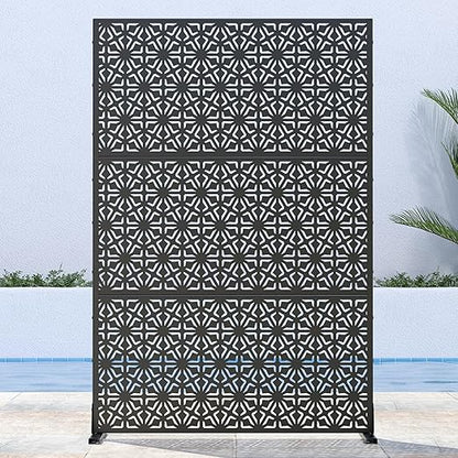 Casaphoria 72" H x 47" W Metal Outdoor Privacy Screen, Freestanding Decorative Divider for Patio, Deck, Balcony, and Garden with Stable Base, Black Gene