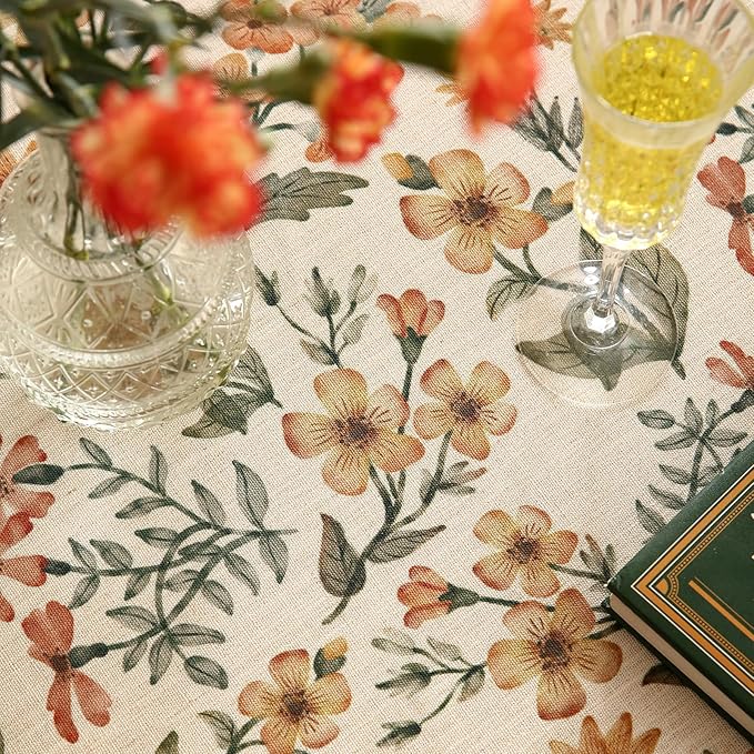 Designer Floral Linen Small Round Tablecloth,Vintage William Morris Soft and Durable Table Cloth,Decorative Table Cover for Kitchen,Dining,Thanksgiving,Christmas,Diameter 55"-Athea