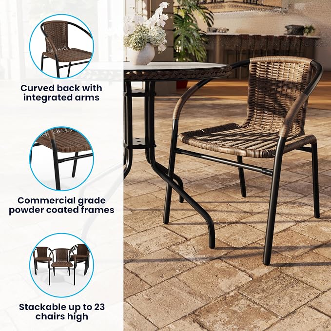EMMA + OLIVER Brown PE Rattan Stackable Patio Dining Chair, Indoor/Outdoor Use - Image 5