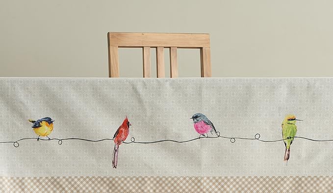 Maison d' Hermine Table Cloth Rectangle Table 100% Cotton 60 x 90 Inches Tablecloth Reusable Decorative for Dining Room, Farmhouse, Home, Party, Festive & Wedding Spring Summer - Birdies On Wire
