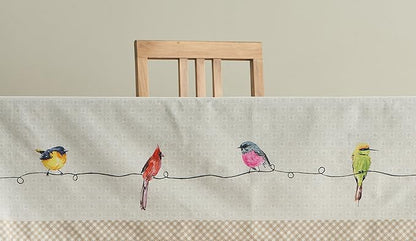 Maison d' Hermine Table Cloth Rectangle Table 100% Cotton 70 x 120 Inches Tablecloth Reusable Decorative for Dining Room, Farmhouse, Home, Party, Festive & Wedding Spring Summer - Birdies On Wire