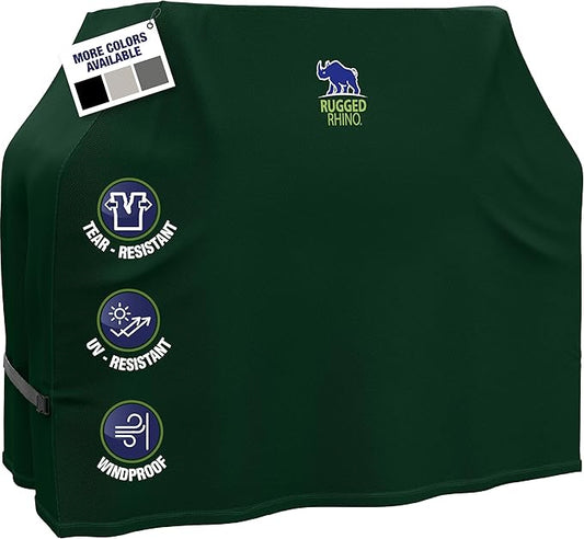 RUGGED RHINO 58 Inch Heavy Duty Grill Cover for Outdoor Grills, All Season Three Layer Waterproof UV Resistant Windproof Gas BBQ Covers, Compatible for Weber Char-Broil Pit Boss Traeger and More Green