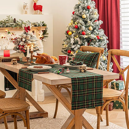 Green Yellow Plaid Christmas Table Runner, Winter Holiday Table Runners 72 inches Long Xmas Decorations Indoor Outdoor Farmhouse Home Kitchen Dining Party Decor