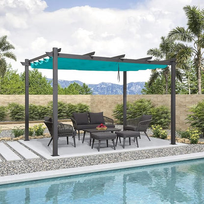 PURPLE LEAF Outdoor Pergola Retractable Aluminum 10' X 13', Turquoise Blue | - Image 2