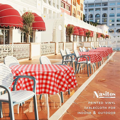 Nasitos Red and White Checkered Tablecloth 60 Inch Round for Christmas, Vinyl Tablecloth with Flannel Backing for Picnic, Round Dining Table, Outdoor Travel, 2 Pack